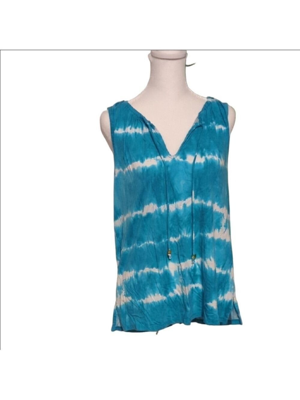 Michael Kors Large Turquoise White Tie Dye Tank Top Sleeveless Women's